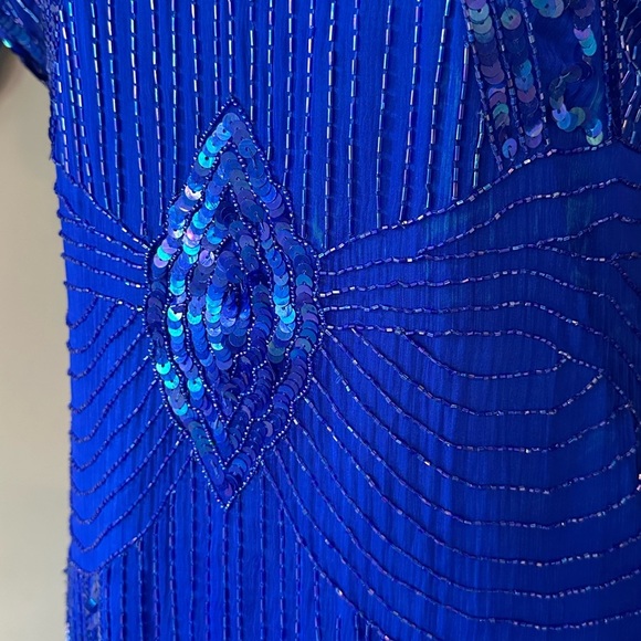 Jewel Queen | Vintage 80’s Blue Silk Beaded & Sequined Cocktail Dress, Size M - Picture 4 of 11
